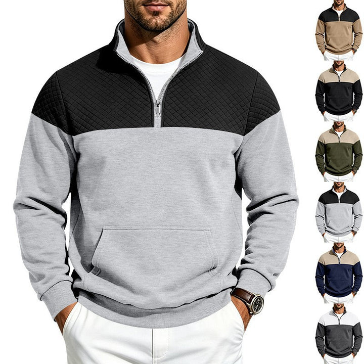 Herren Stehkragen-Sweatshirt mit Halbzip, gesteppter Schulterpasse und Kängurutasche Echoarchiv
