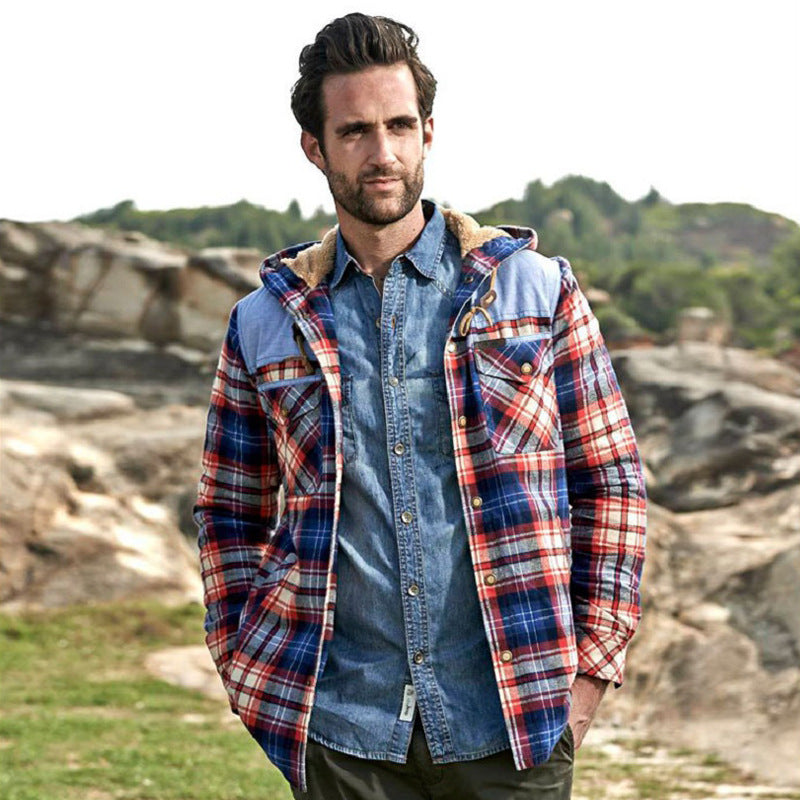 Herren Flanelljacke mit wärmendem Fleece-Futter und Kapuze Echoarchiv