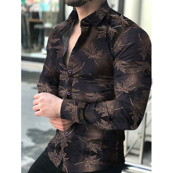 Herren Elegantes Langarmhemd mit modernem Blattmuster Echoarchiv