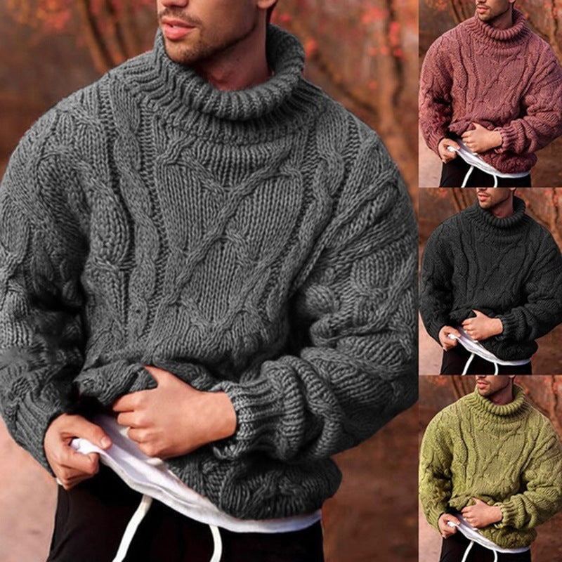 Herren Strickpullover mit hohem Kragen und strukturiertem Zopfmuster Echoarchiv