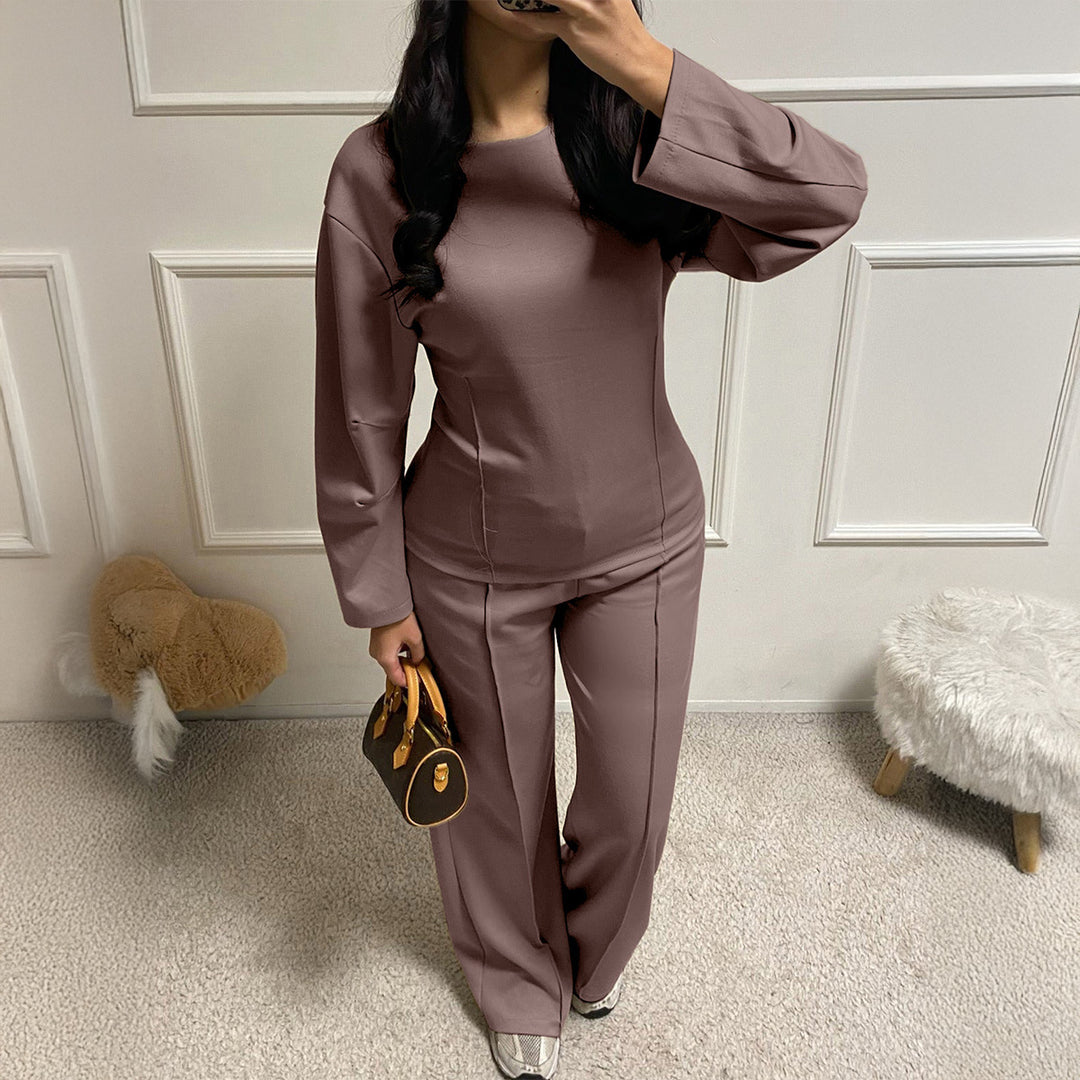 Damen nan weiches Lounge-Set mit tailliertem Sweatshirt, formgebenden Nahtdetails und weitem Palazzohosen-Bein Echo Archiv