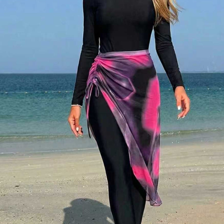 Damen Eleganter langer Badeanzug mit Wickelrock Echo Archiv