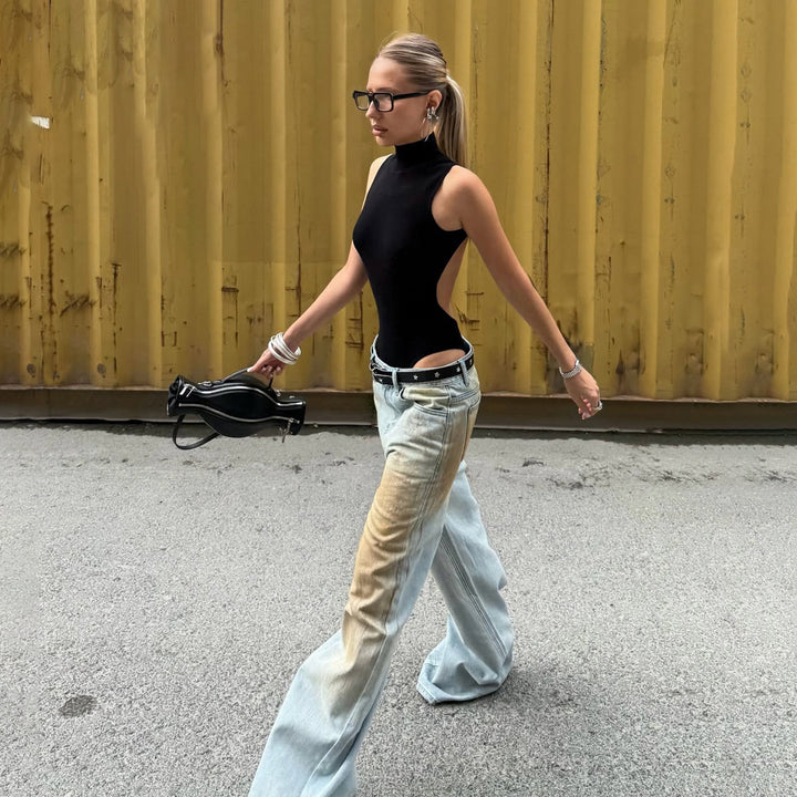 Damen weite Jeans mit einzigartigem Vintage-Waschung Echo Archiv