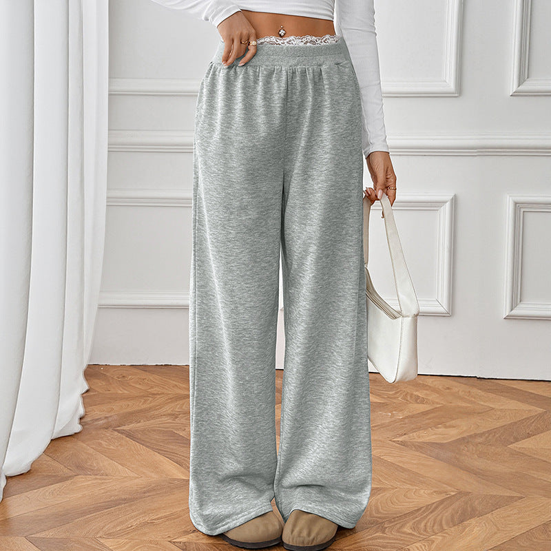 Damen Komfortweite Jersey-Loungehose mit hohem Elastikbund – Avélisse
