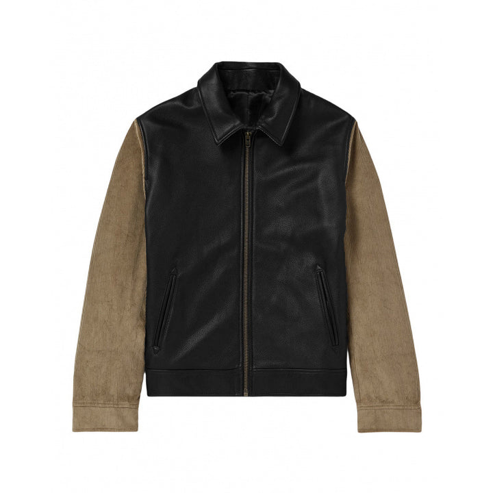 Herren Stilvolle Lederjacke mit Kontrastärmeln Echoarchiv