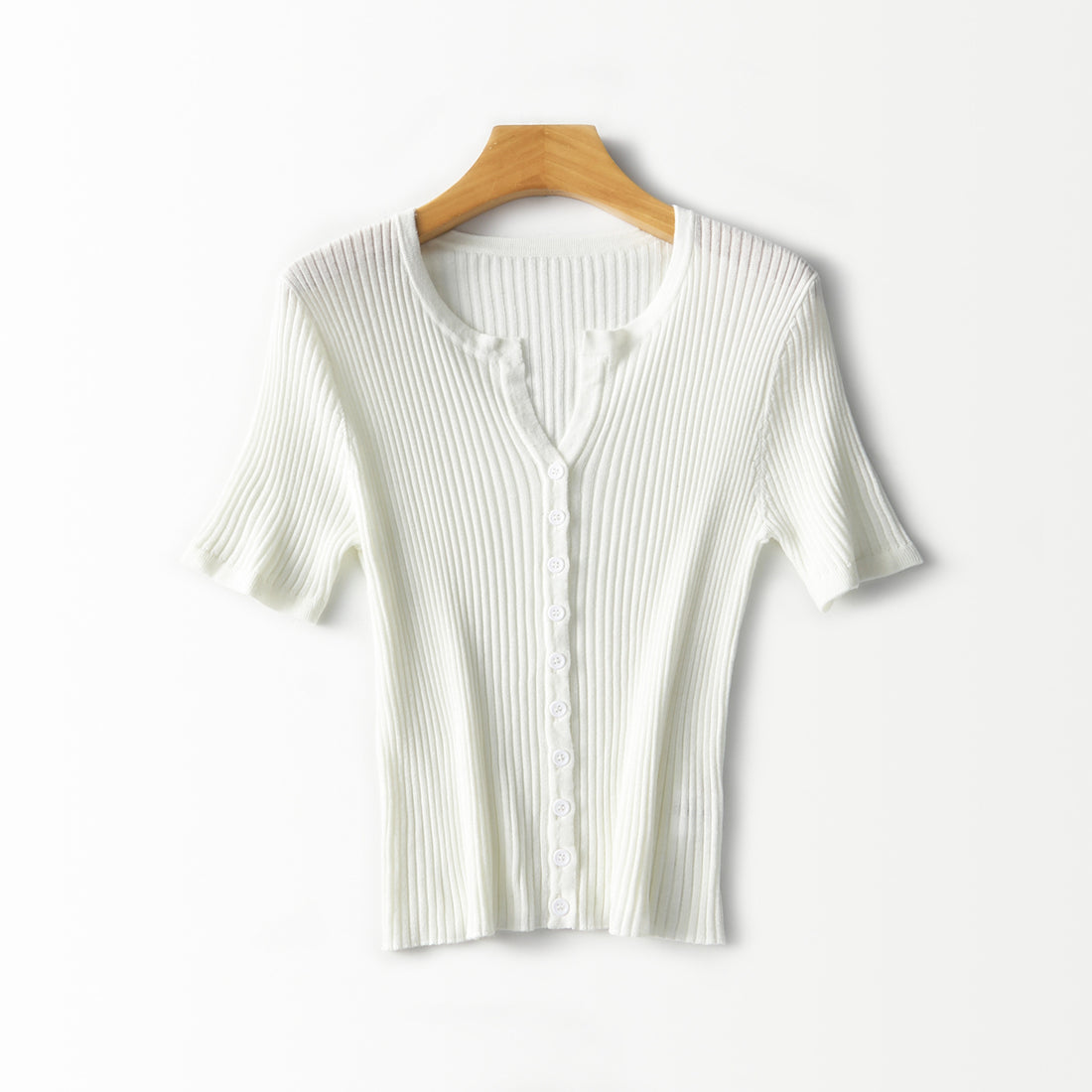 Damen Kurzärmeliger gerippter Knopfcardigan aus Feinstrick Echo Archiv