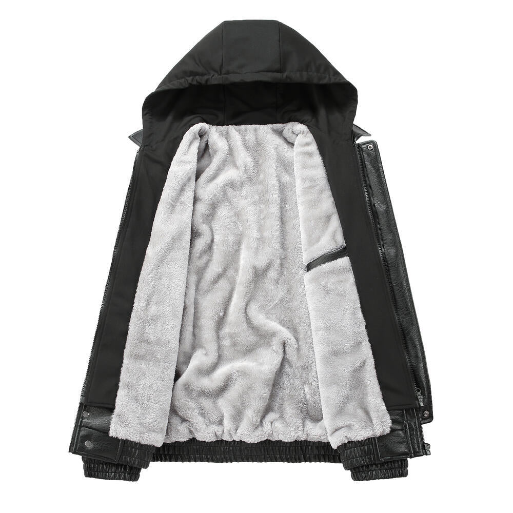 Herren Modische Kunstlederjacke mit Kapuze Echo Archiv