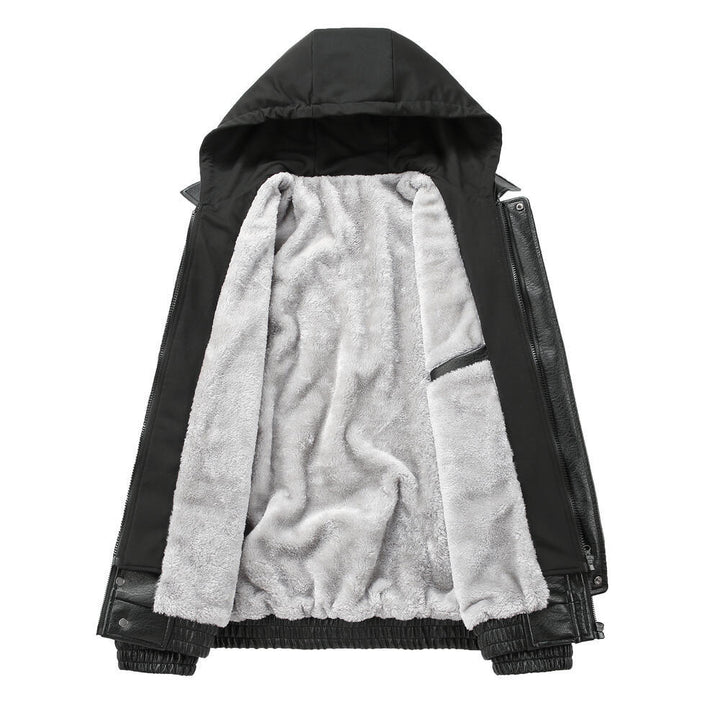 Herren Modische Kunstlederjacke mit Kapuze Echo Archiv