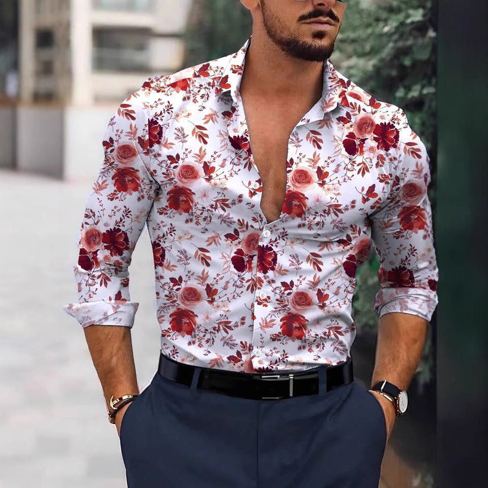 Herren Langarmhemd mit floralen Akzenten Echoarchiv