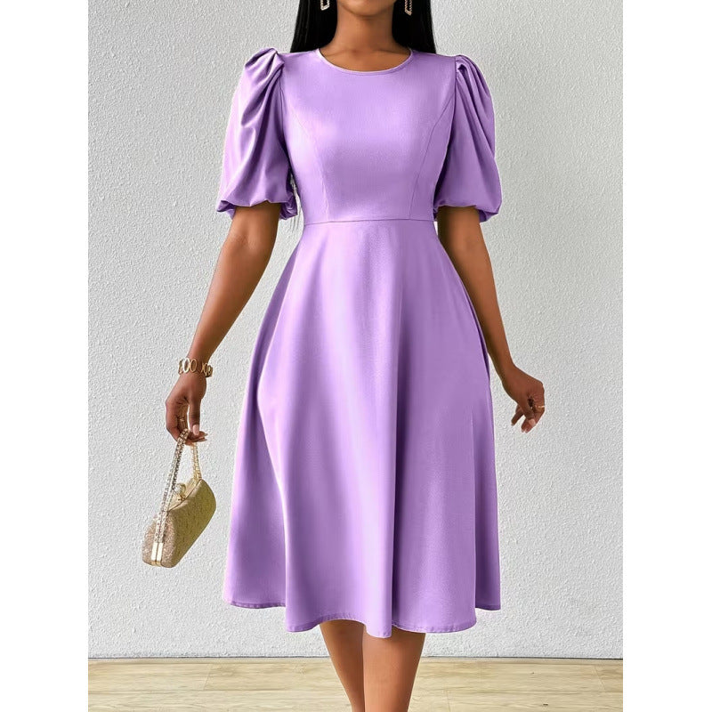 Damen Midi-Kleid mit Puffärmeln und schwingendem Saum Echo Archiv