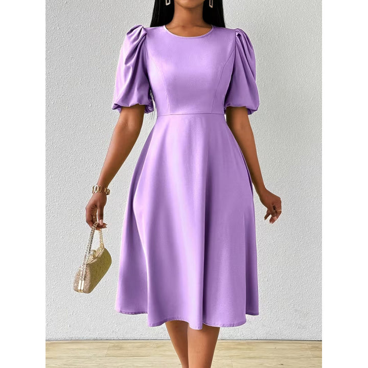 Damen Midi-Kleid mit Puffärmeln und schwingendem Saum Echo Archiv