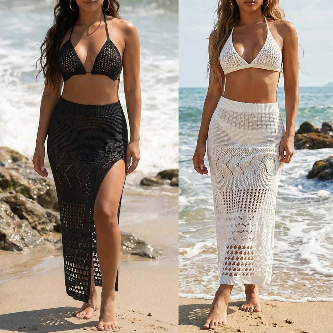 Damen gehäkelter Strand-Bikini mit passendem Rock Echo Archiv