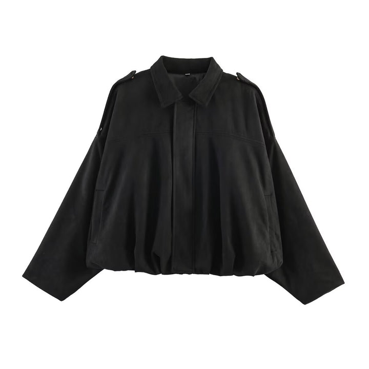 Damen Oversize-Suedejacke mit Schulterklappen, verdeckter Knopfleiste und elastischem Saum Echo Archiv