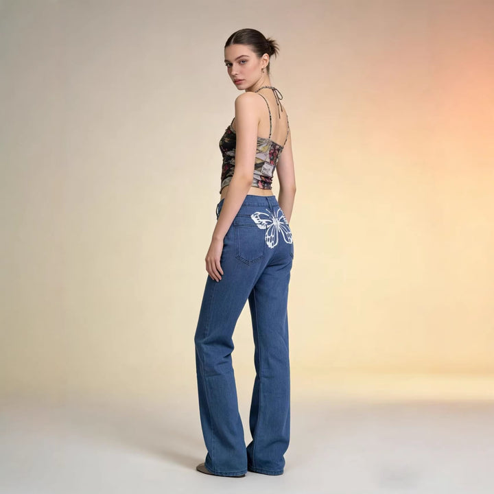 Damen nan hochgeschnittene weich fallende Schlagjeans aus Stretch-Denim mit figurformender Passform Echo Archiv