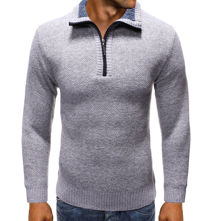 Herren luxuriöser Strickpullover mit modernem Stehkragen und Reißverschluss Echoarchiv