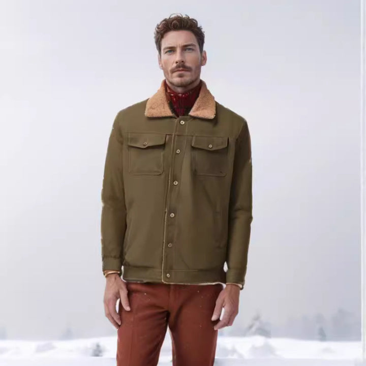 Herren lässige Jacke mit Kunstfellkragen und praktischen Taschen Echoarchiv