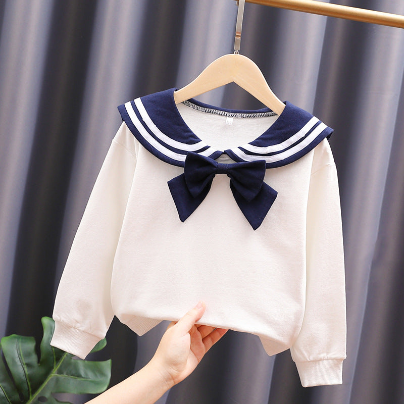 Mädchen Sweatshirt mit maritimem Kragen und dekorativem Schleifendetail Echo Archiv