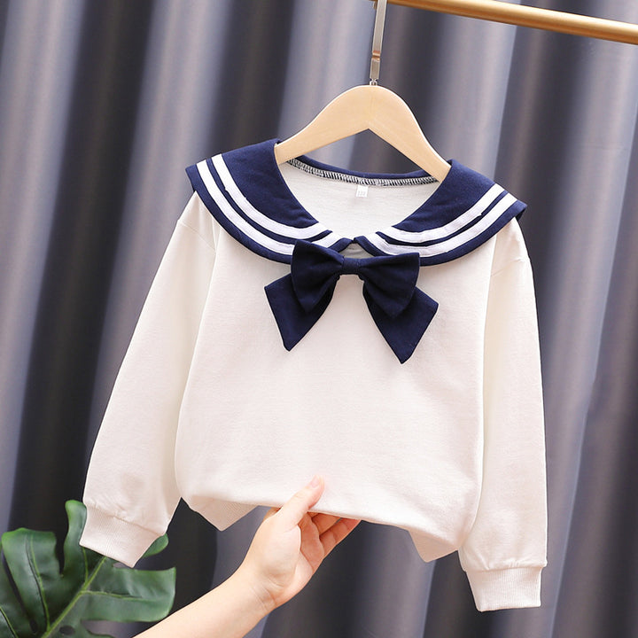 Mädchen Sweatshirt mit maritimem Kragen und dekorativem Schleifendetail Echo Archiv
