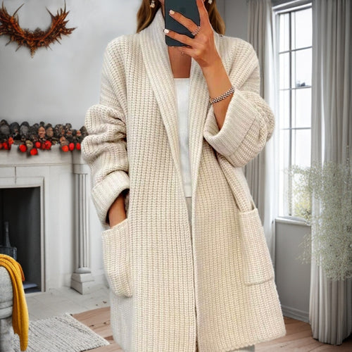 Damen nan langer übergroßer Strickmantel mit Schalkragen und aufgesetzten Taschen Echo Archiv