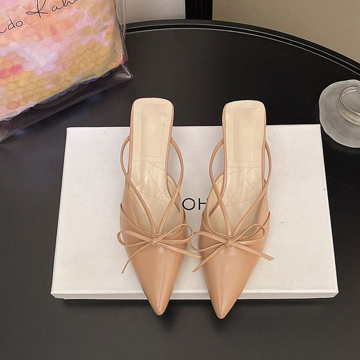 Damen Spitz zulaufende Mules mit feinen Slingback‑Riemchen und Zierschleife – Lioré