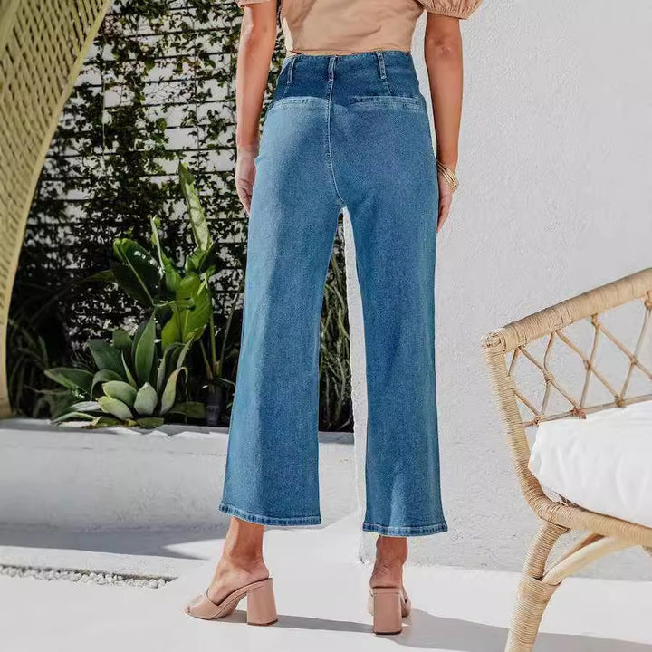 Damen High-Waist Jeans mit Knopfdetail und weitem Bein Echo Archiv