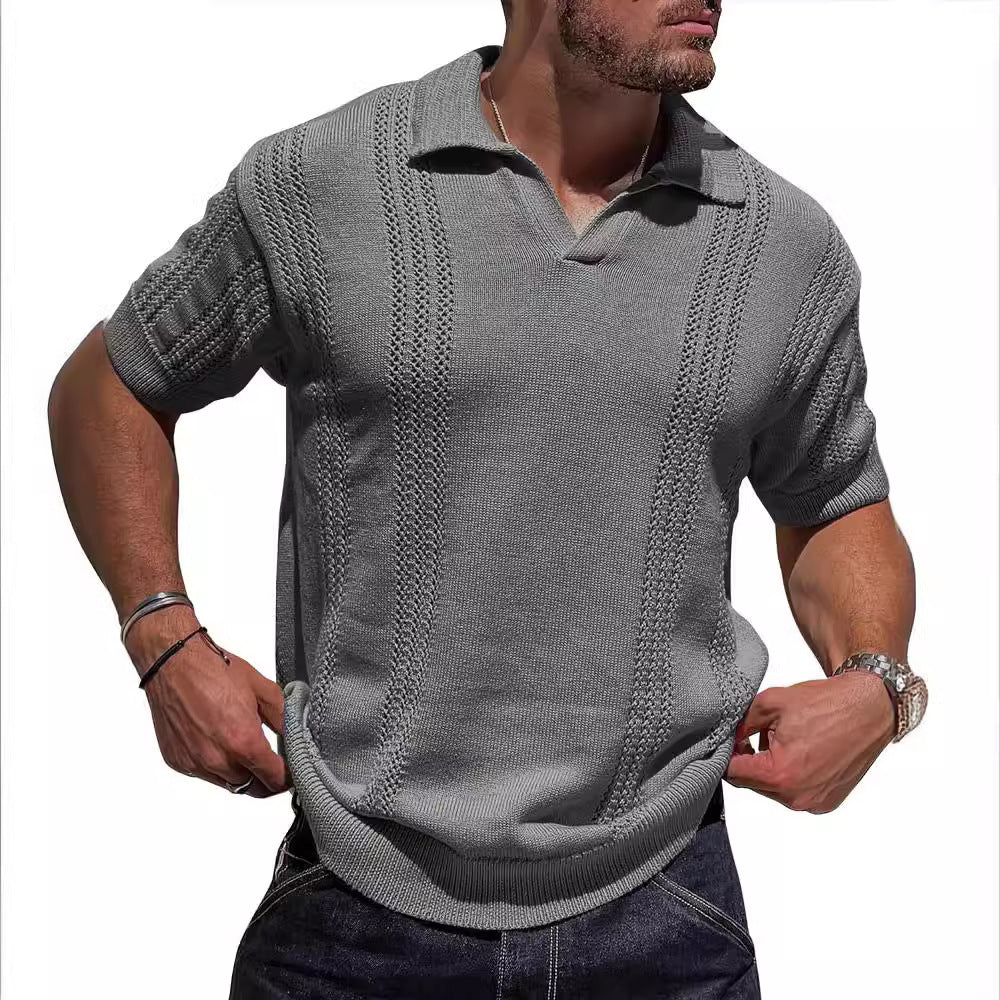 Herren Kurzarm Strickpullover mit strukturierter Oberfläche und Polokragen Echoarchiv