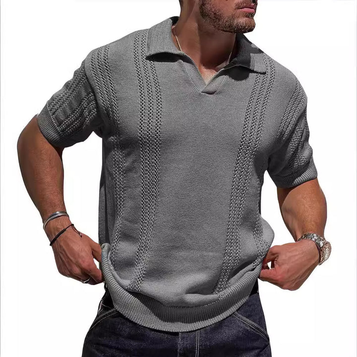 Herren Kurzarm Strickpullover mit strukturierter Oberfläche und Polokragen Echoarchiv