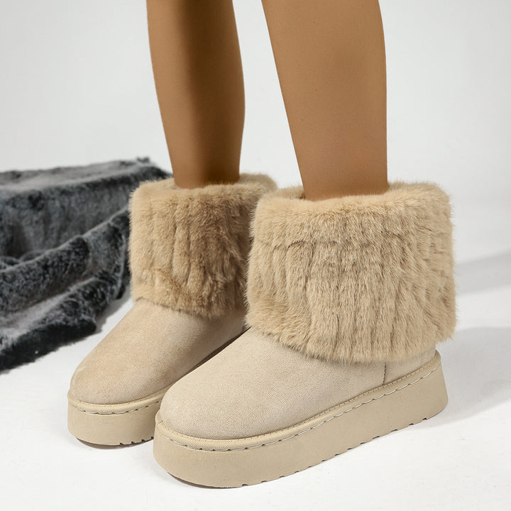 Damen Warme Plateau-Winterboots mit breitem Kunstfellschaft und dämpfender Sohle Echoarchiv