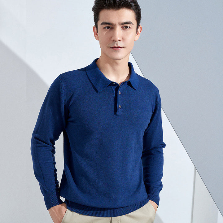 Herren Feiner Langarm-Poloshirt aus Feinstrick mit 3‑Knopf‑Leiste und schmaler Passform Echoarchiv