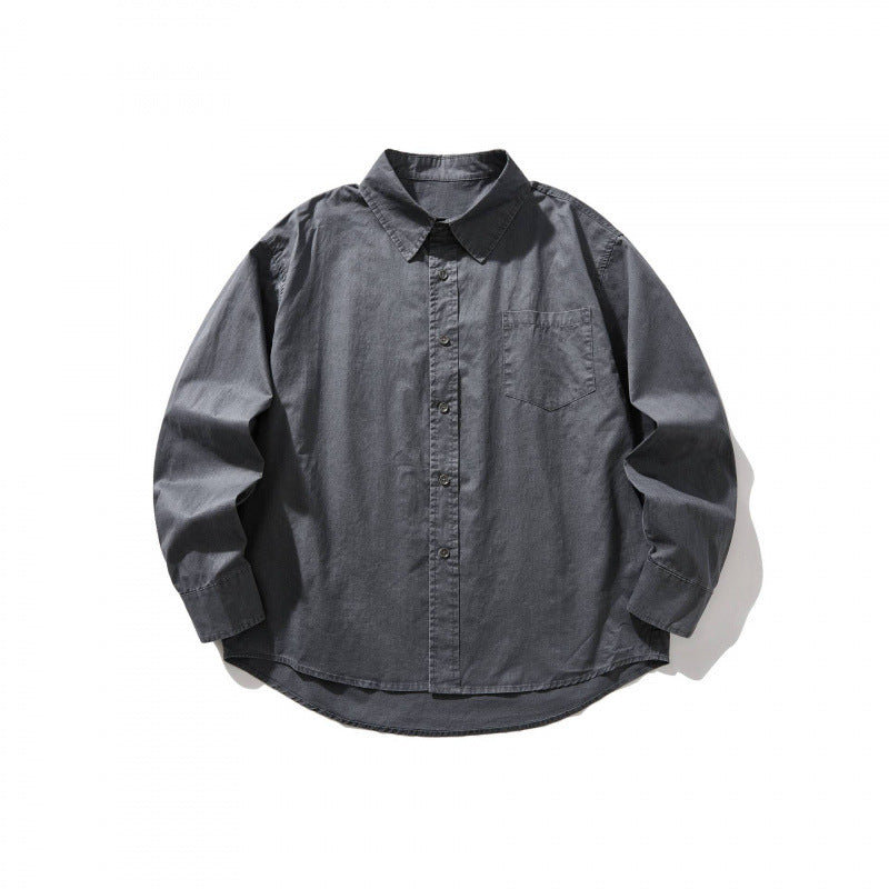 Unisex Oversize-Denim-Hemdjacke mit kastiger Silhouette, Brusttasche und gerundetem Saum Echo Archiv