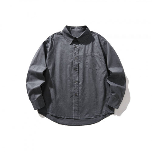 Unisex Oversize-Denim-Hemdjacke mit kastiger Silhouette, Brusttasche und gerundetem Saum Echo Archiv