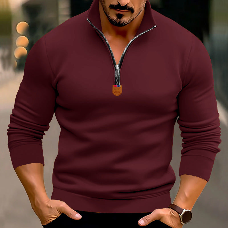 Herren sportlicher Pullover mit halbem Reißverschluss und Rippstruktur Echoarchiv