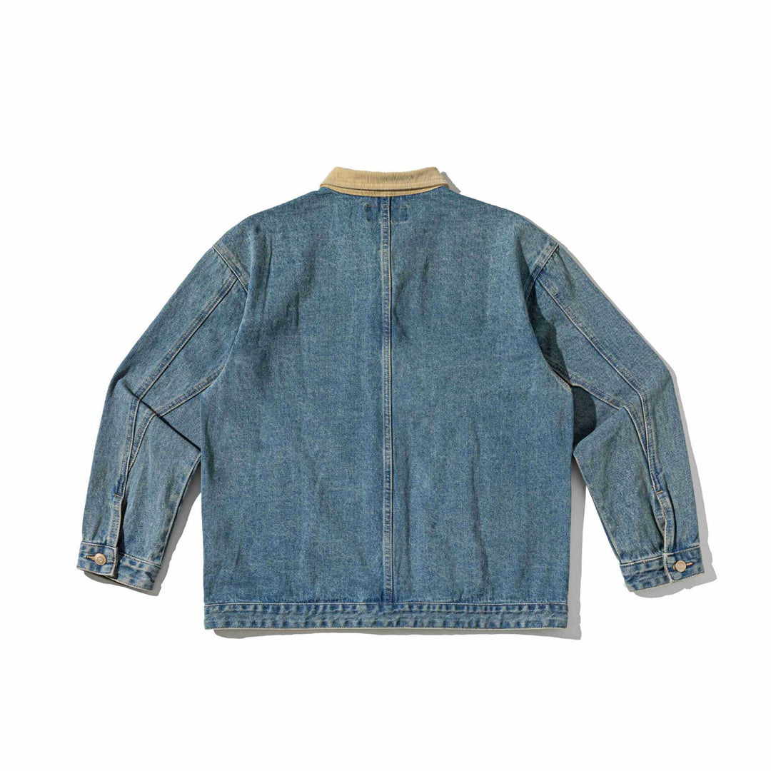 Unisex Boxy-Denim-Blousonjacke mit Cordkragen und Utility-Taschen Echoarchiv