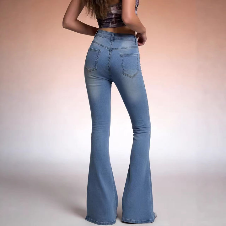 Damen nan hochtaillierte Schlagjeans mit figurformender Passform und weitem ausgestelltem Bein Echo Archiv