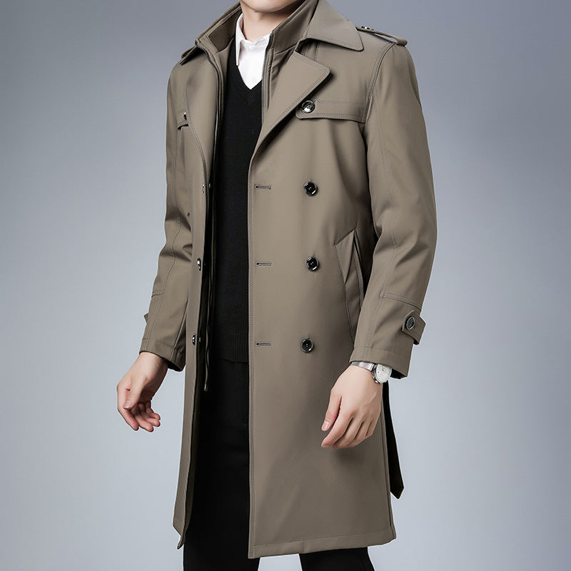 Herren Trenchcoat langer Doppelreiher mit Reverskragen und Epauletten – Montevé