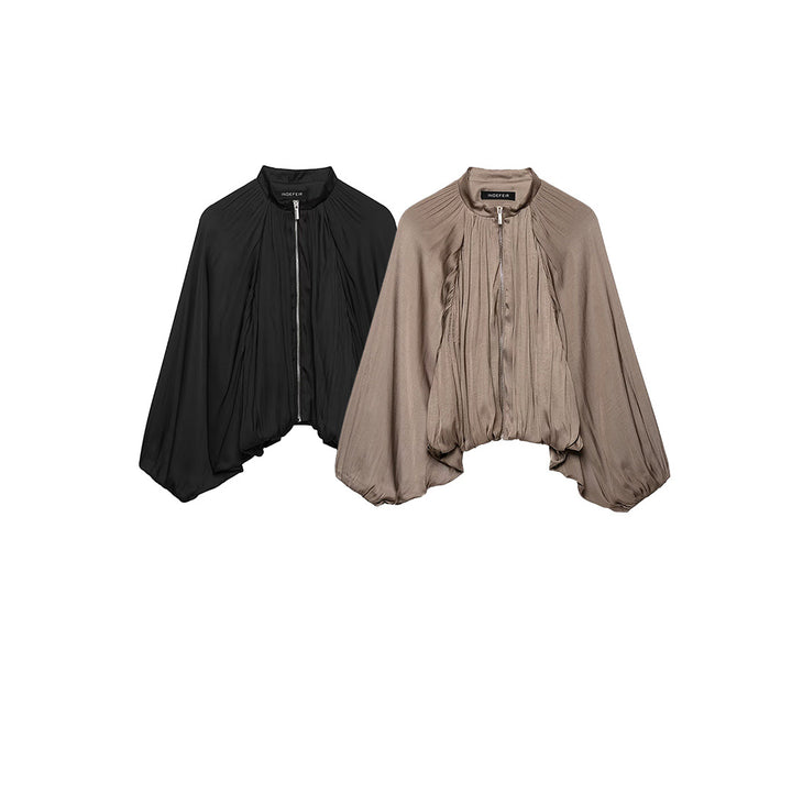 Damen Gefaltete Cropped Capejacke mit Reißverschluss und balloniertem Saum Echoarchiv