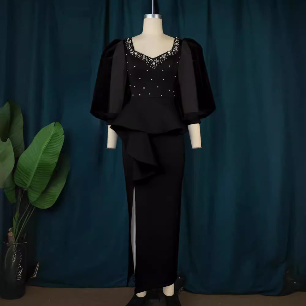 Damen Elegantes Abendkleid mit funkelnden Perlen und voluminösen Tüllärmeln Echo Archiv