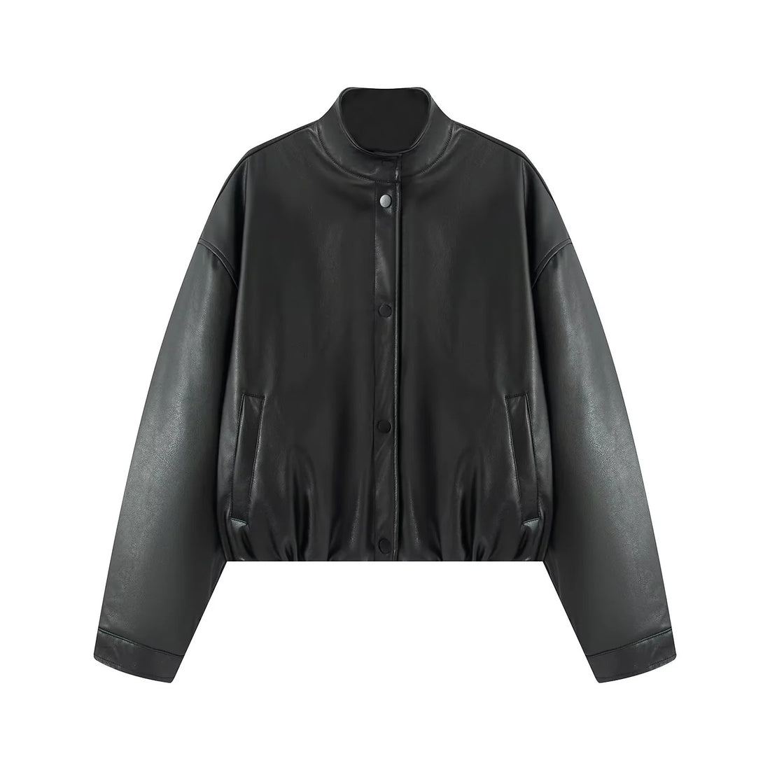 Damen oversized cropped Kunstlederjacke im Bomberstil mit Stehkragen und elastischem Saum – Avenza