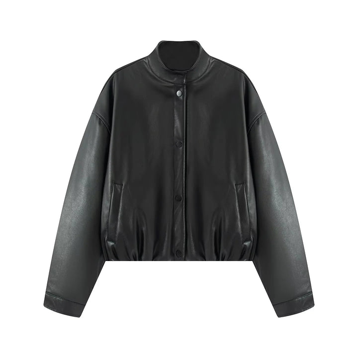Damen nan oversized cropped Kunstlederjacke im Bomberstil mit Stehkragen und elastischem Saum Echo Archiv