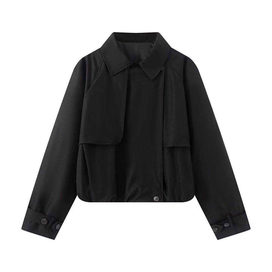 Damen Kurzer Trench-Style Blouson mit verdeckter Knopfleiste und Tunnelzugsaum Echo Archiv