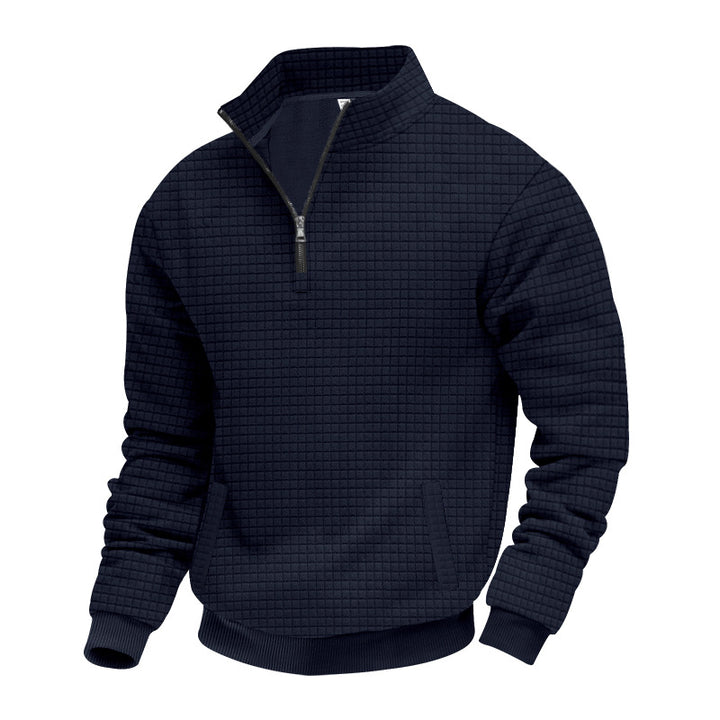 Herren sportlicher Fleecepullover mit strukturierter Oberfläche und Stehkragen Echoarchiv