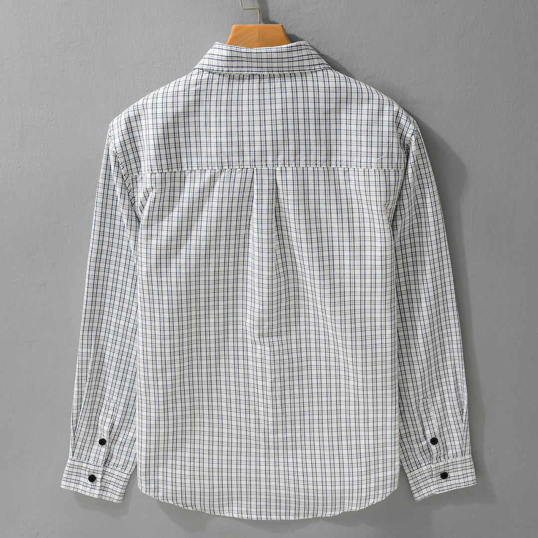 Herren Baumwoll-Overshirt mit feinem Gitterkaro und Kentkragen Echoarchiv