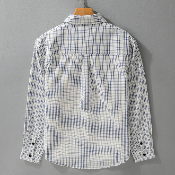 Herren Baumwoll-Overshirt mit feinem Gitterkaro und Kentkragen Echoarchiv