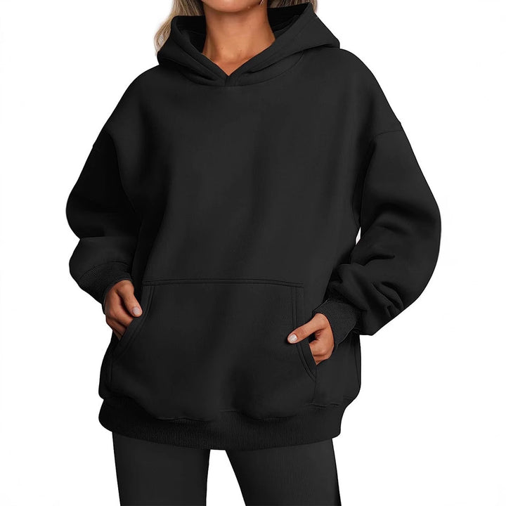 Damen nan Oversize-Kapuzenpullover mit verlängertem Rückenteil, innen angerautem Fleece und Kängurutasche Echo Archiv