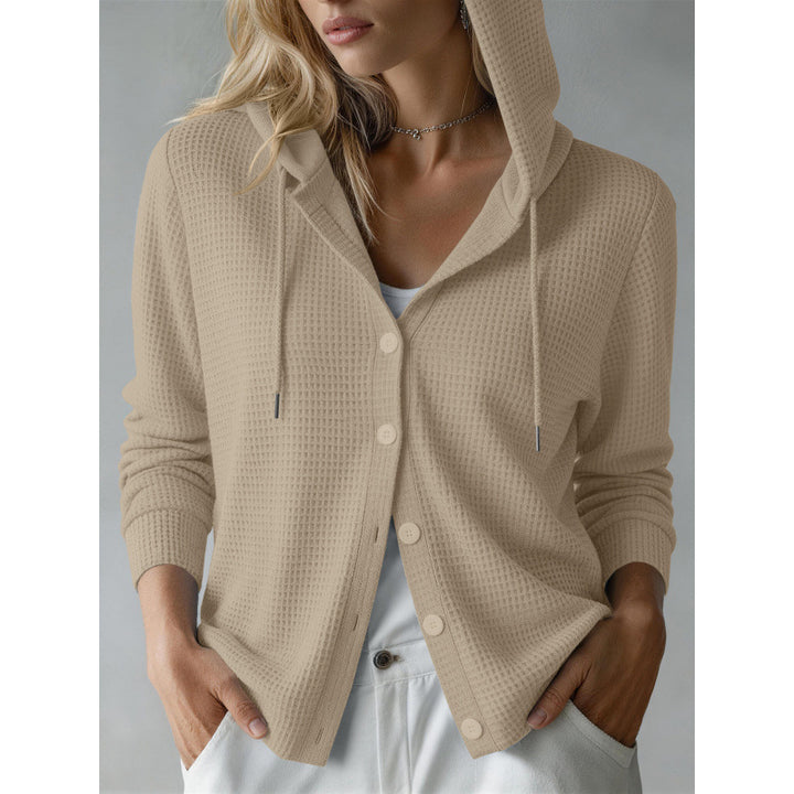 Damen Kapuzen-Strickjacke mit Waffelstruktur und Knopfleiste Echoarchiv