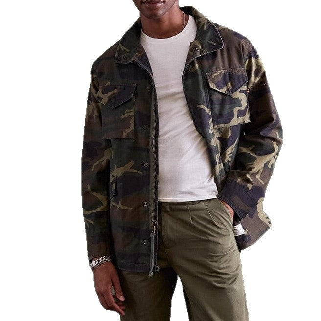 Herren lässige Utility-Jacke mit praktischen Taschen und hohem Kragen Echoarchiv