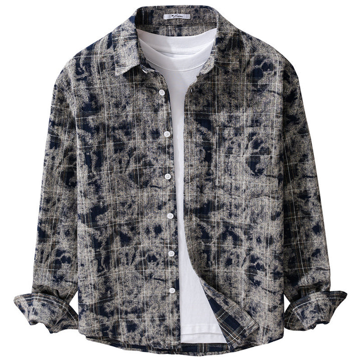 Herren Gebleichte Karo-Flanell-Overshirt Jacke im Used‑Look Echoarchiv