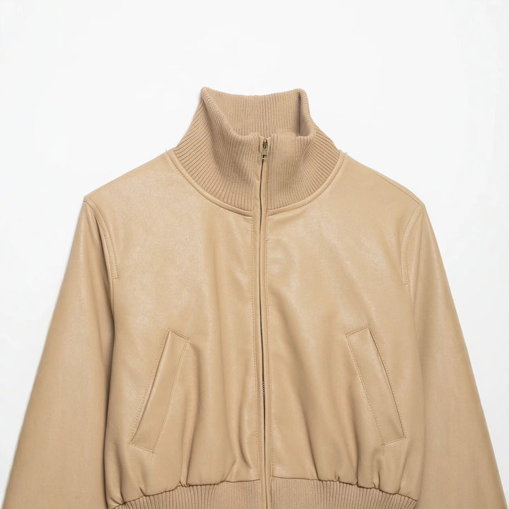 Damen Kurz geschnittener Lederblouson mit hohem Rippkragen Echo Archiv