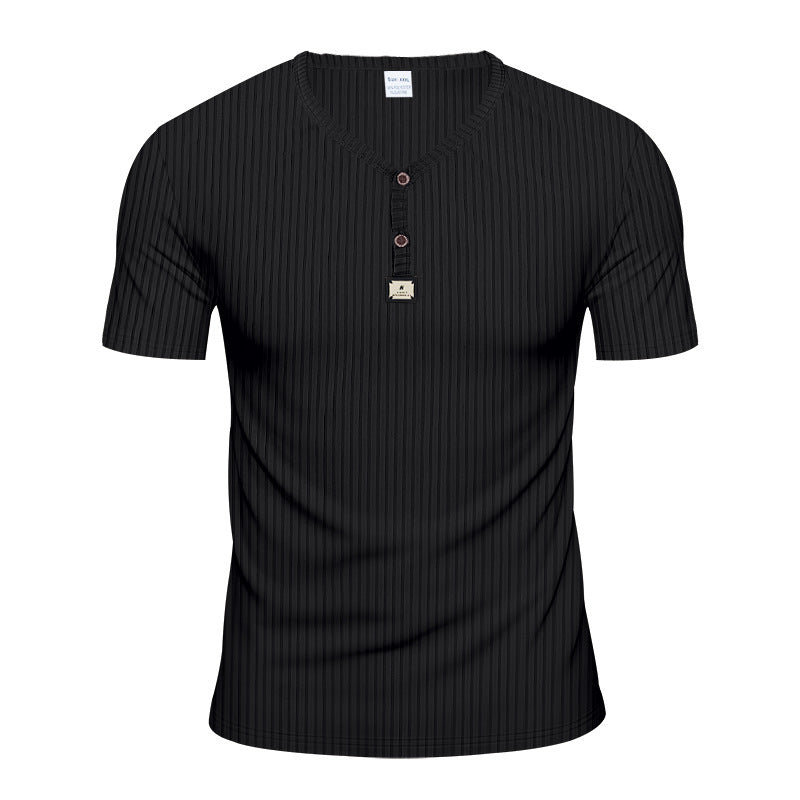 Herren Kurzarm-Henley-T-Shirt mit eleganter Struktur und modischen Knöpfen Echoarchiv