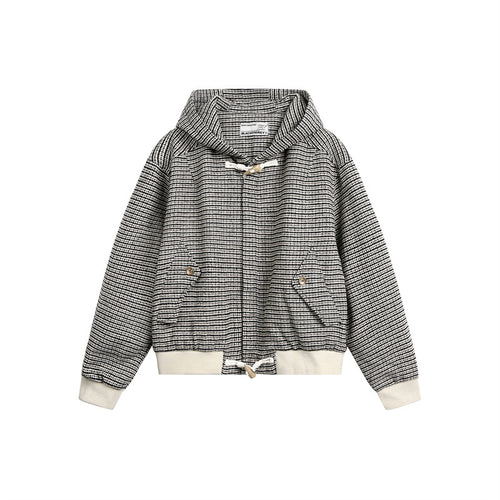 Unisex Kurz geschnittener Kapuzen-Blousonjacke im Strukturmix mit Knebelverschluss und Rippbündchen Echoarchiv